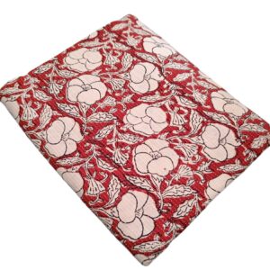 Red & Cream Floral Hand Block Print Cotton Fabric